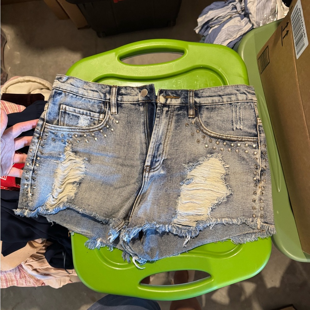 Forever 21 Studded Distressed Blue Jean Shorts